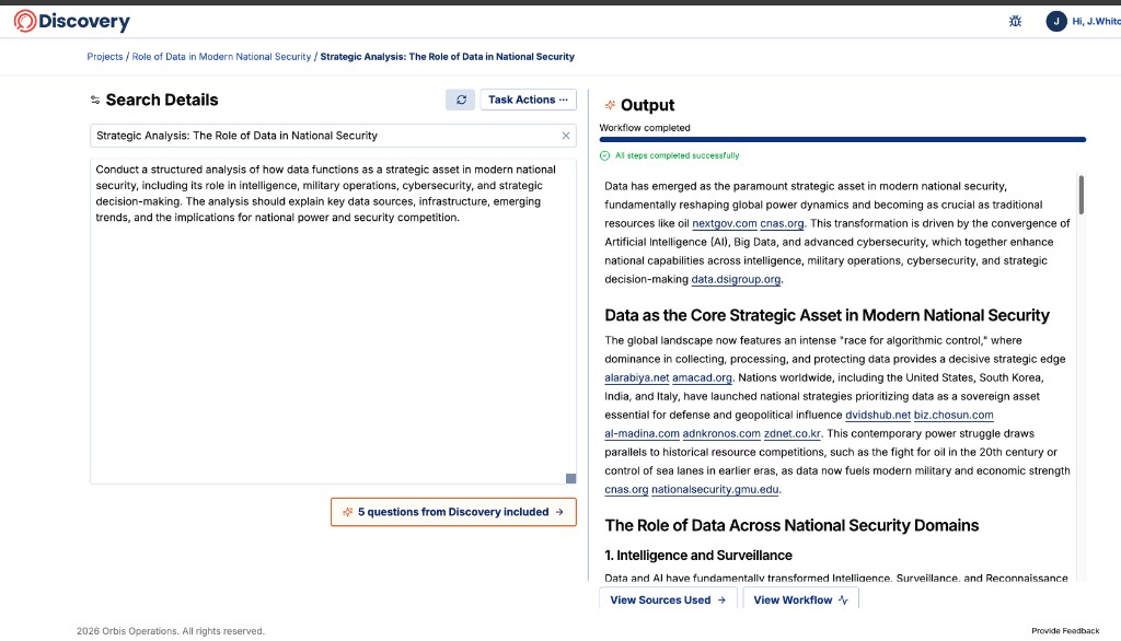 Discovery — structured analysis with cited, multi-source answers
